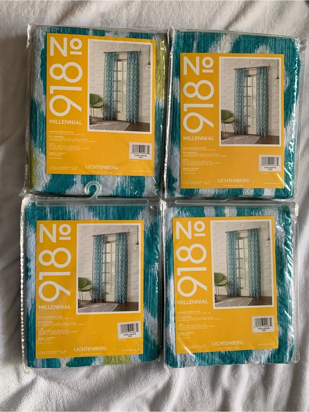 LICHTENBERG Curtains (4) 50” x 84” Panels Teal Apple Green White Crinkle Fabric